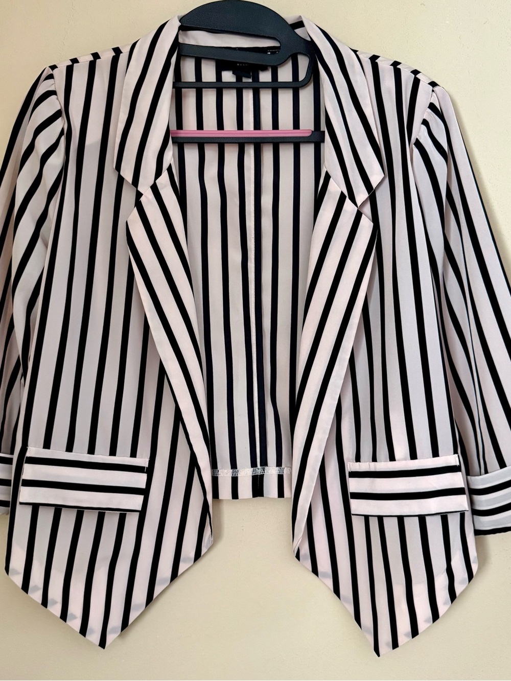 Iz Byer Black and White Vertical Stripe Blazer